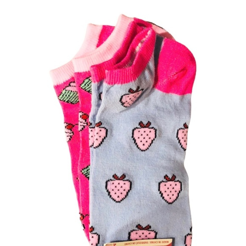 4pairs pink strawberry‎ cupcake strawberries low cut socks new FREE